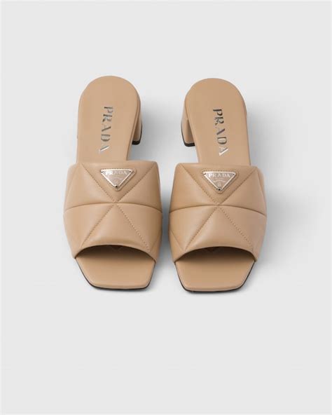 prada triangle slides|Sand Beige Quilted Nappa Leather Slides .